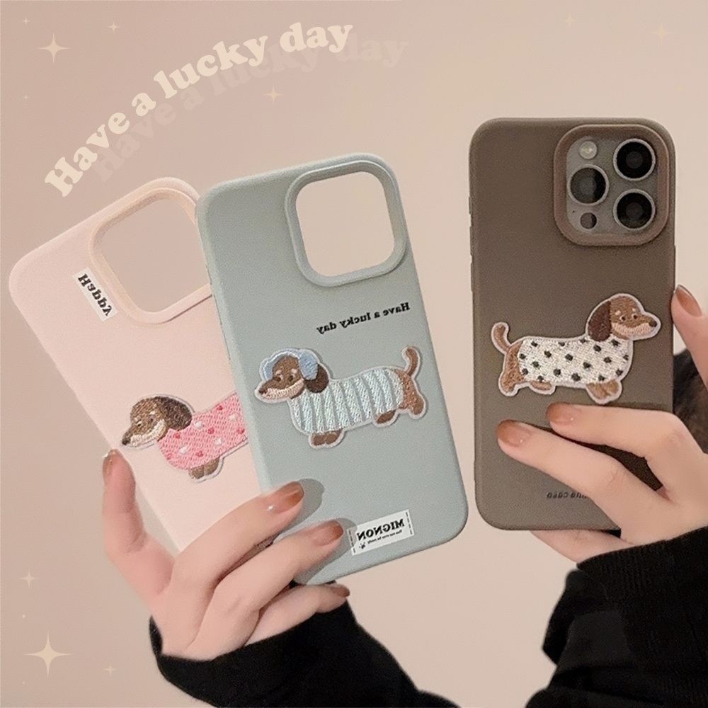 

Tins Autumn And Winter Retro Sweater Embroidered Puppy Soft And Mobile Phone Case Suitable For Apple 16/15/14/13/12 Series