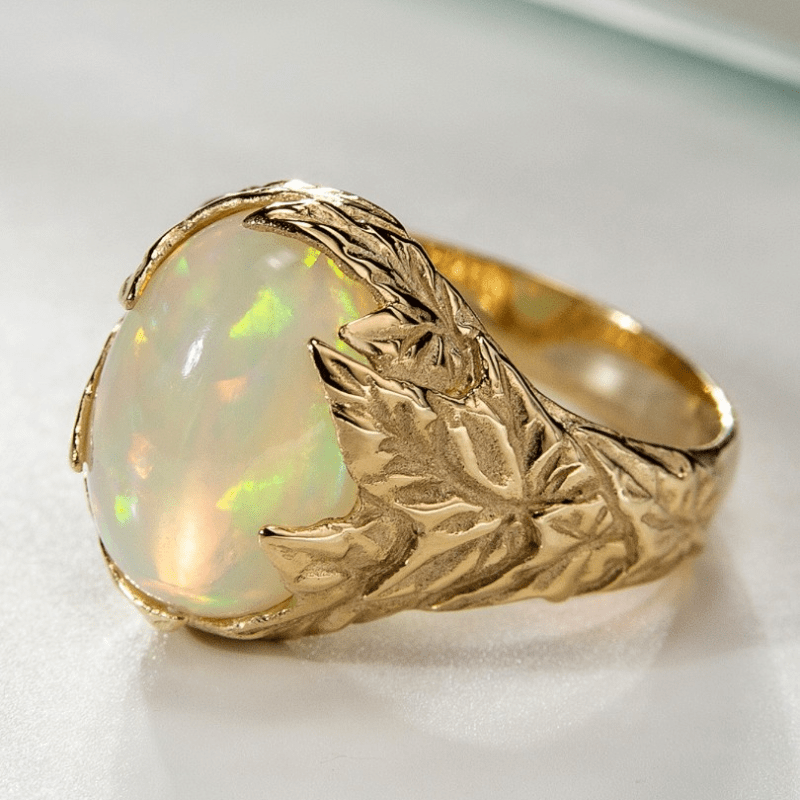 

Vintage-inspired Ring With 14k Gold-plated Opal - Bohemian Style, Ideal For & , Perfect Valentine's Gift