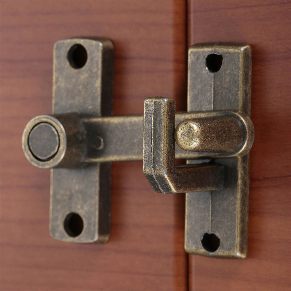 Image of 2pcs Vintage Antique Bronze Sliding Window Door Lock Handles - Latch With Bolt & Safety Chain, Durable Alloy, For Home Hardware, Guard