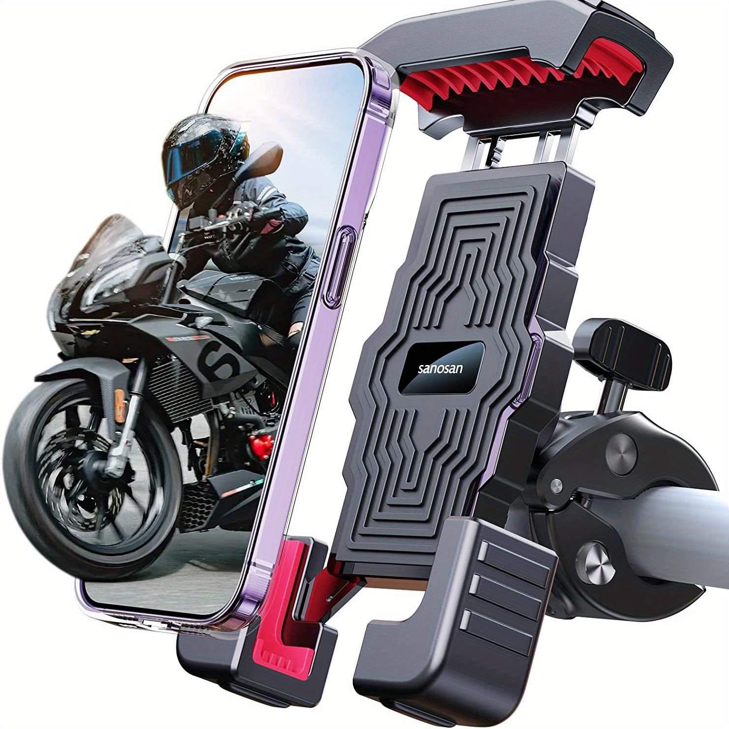 TEMU Shockproof Motorcycle & Bike Phone Mount - , Adjustable Handlebar Holder For Electric Vehicles, & 360° Rotation