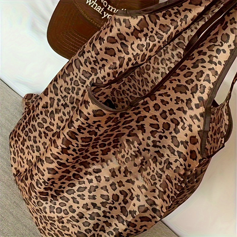 chic leopard print large capacity tote leak proof foldable shoulder bag for shopping dining details 11