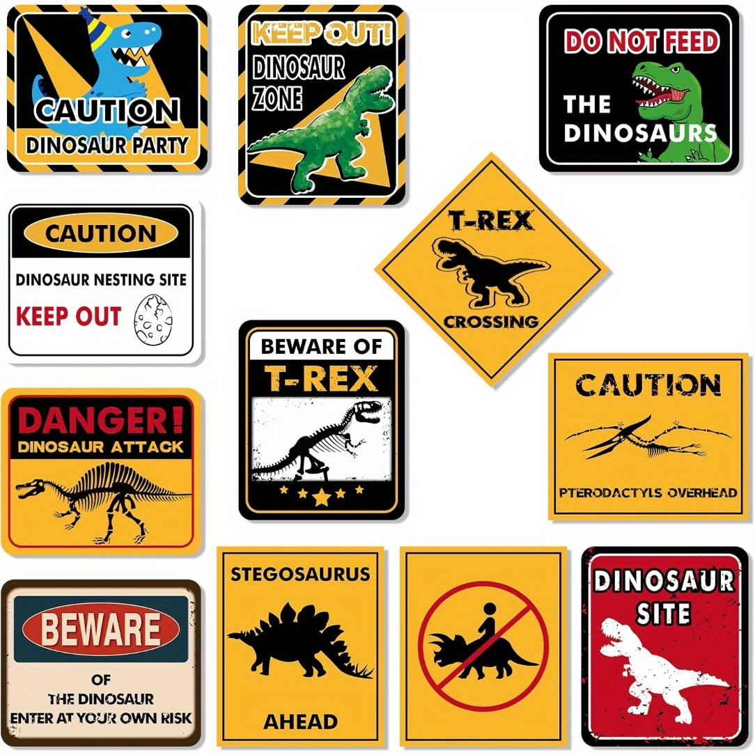 Image of 12pcs Frameless Dinosaur Zone Party Decoration Dino Party Supplies For Birthday Watercolor Dino Themed Party Wall Decor Large Warning Sign Multiple Size Halloween Christmas Decoration