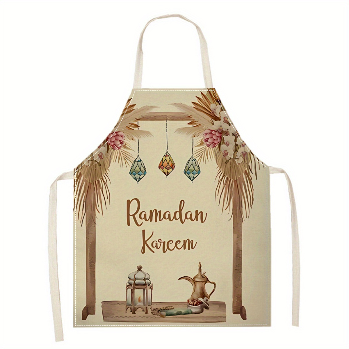 1pc Nails Ramadan Kqueen Linen Single-sided 3d Printing Kitchen Apron