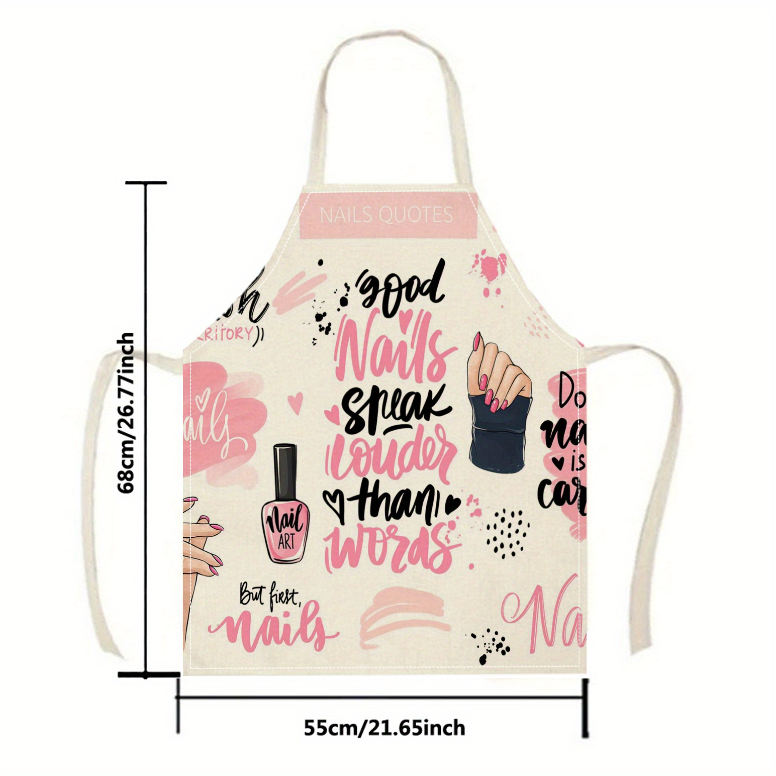 

1pc Nail Art Themed Linen Apron For Kitchen Cooking With Single-sided 3d Print, 100% Woven Linen Material With Nail Polish And Inspirational Quotes Design