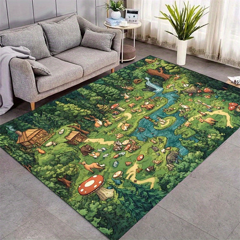 1pc, Cartoon Forest Print * Rug, Non-Slip, Machine Washable, Waterproof, Polyester, Rectangular, Office, Living Room, Bedroom, Outdoor Patio, Garden Yard Decor, *, 70.87inch+ Long Edge, 2.*+ *