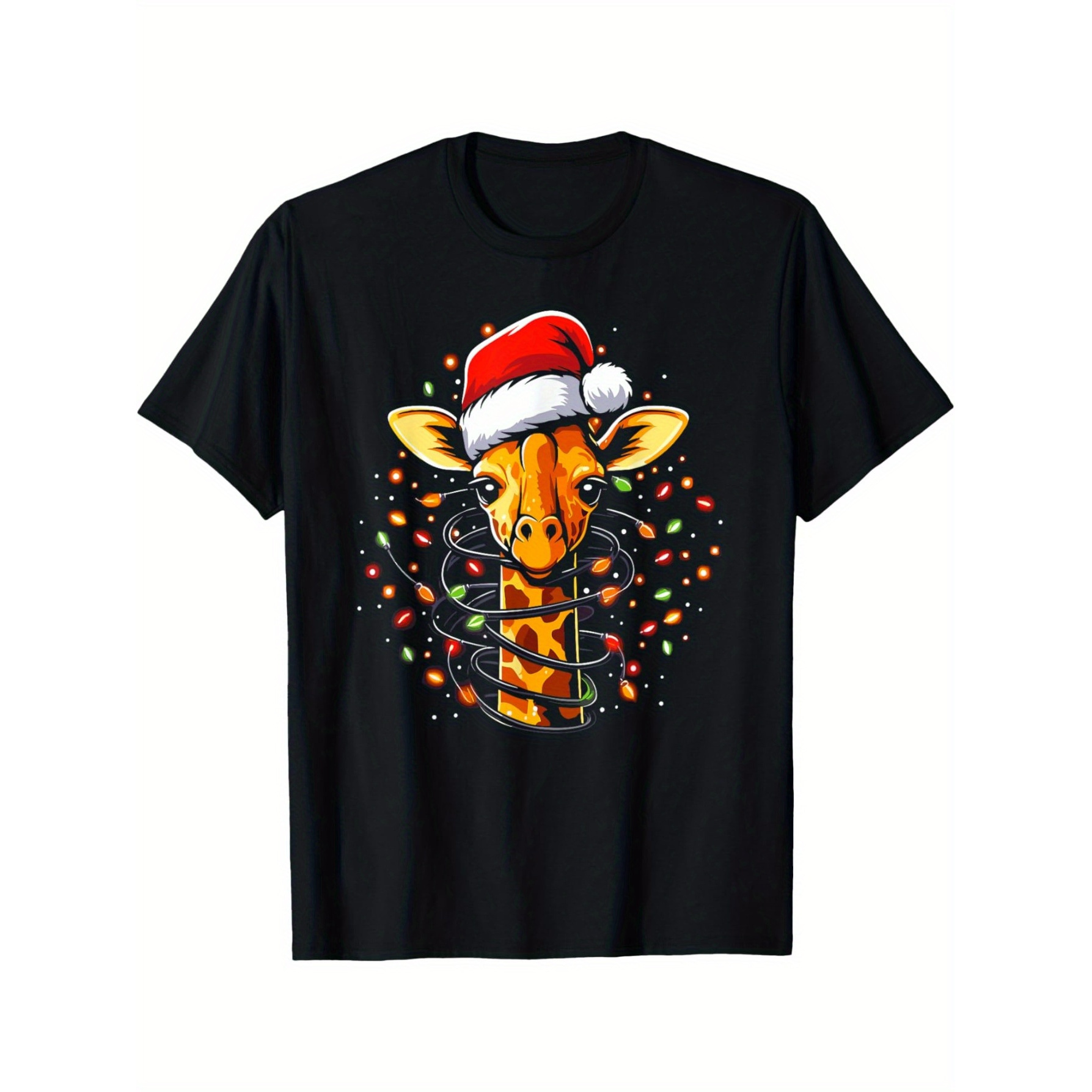 

Christmas Giraffe Santa Hat Lights Giraffe T-shirt. Men's Crew Neck T-shirt