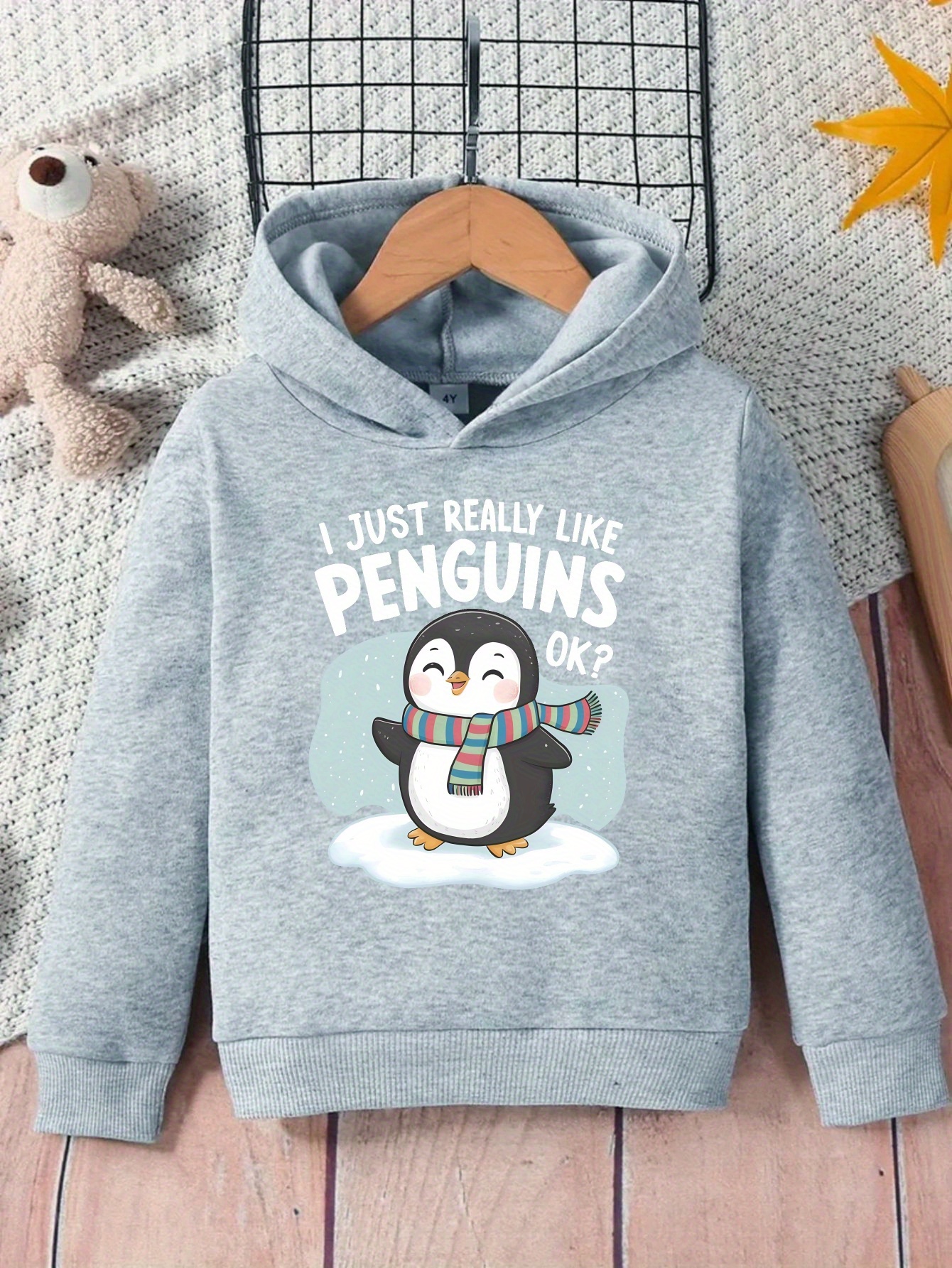 boys penguin print hoodie casual long sleeve pullover 100 Temu