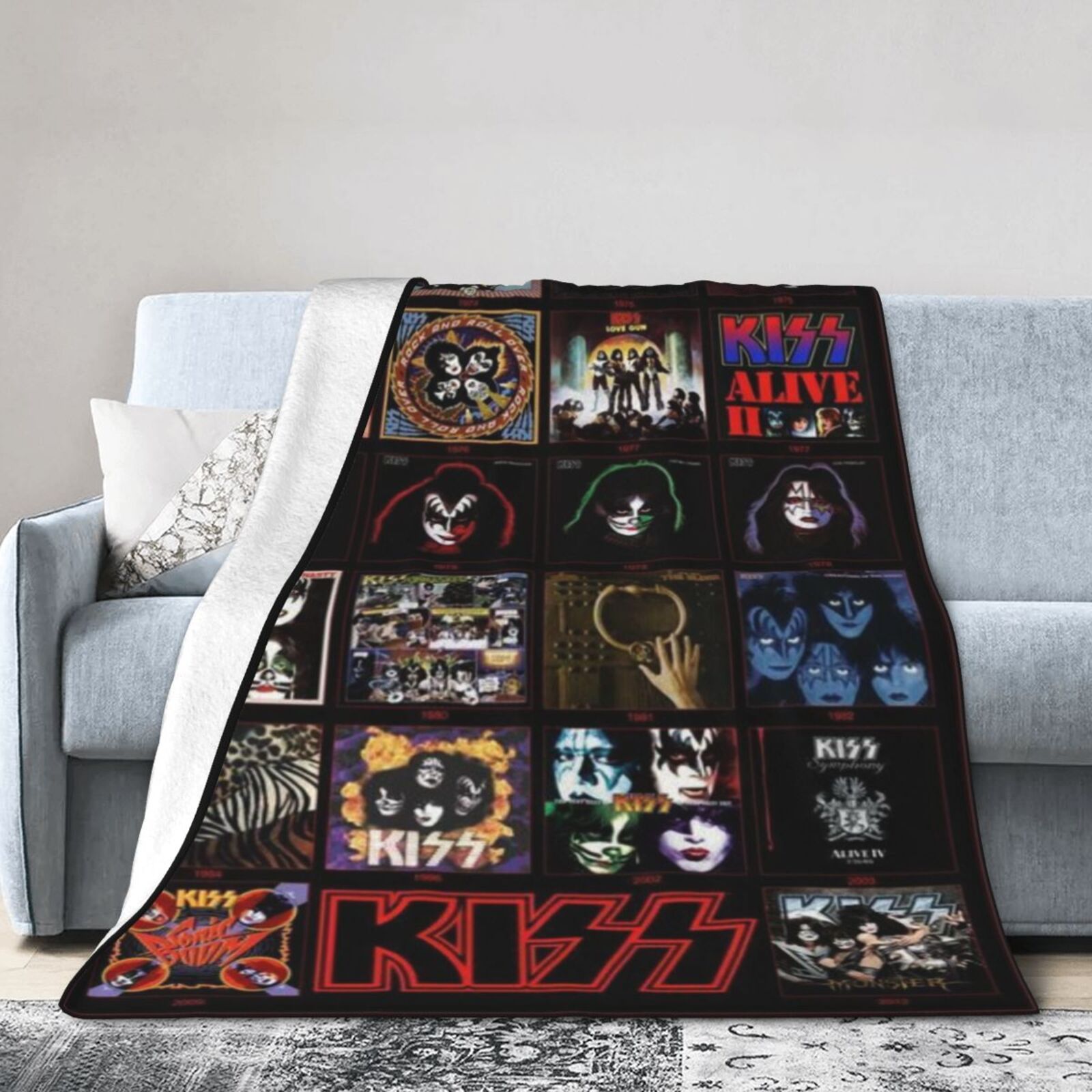 

Kiss Poster Album Cover Theme Flannel Throw Blanket, Soft Warm Multifunctional Fleece Blanket For Sofa Bed Camping, Perfect Four-season Gift