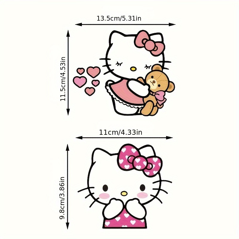 TEMU 2pcs 's Hello Kitty Cartoon Bathroom Stickers - Self-adhesive Toilet Seat Covers, Glossy , Anime-themed Home And Dorm Decor, Reusable With Cute