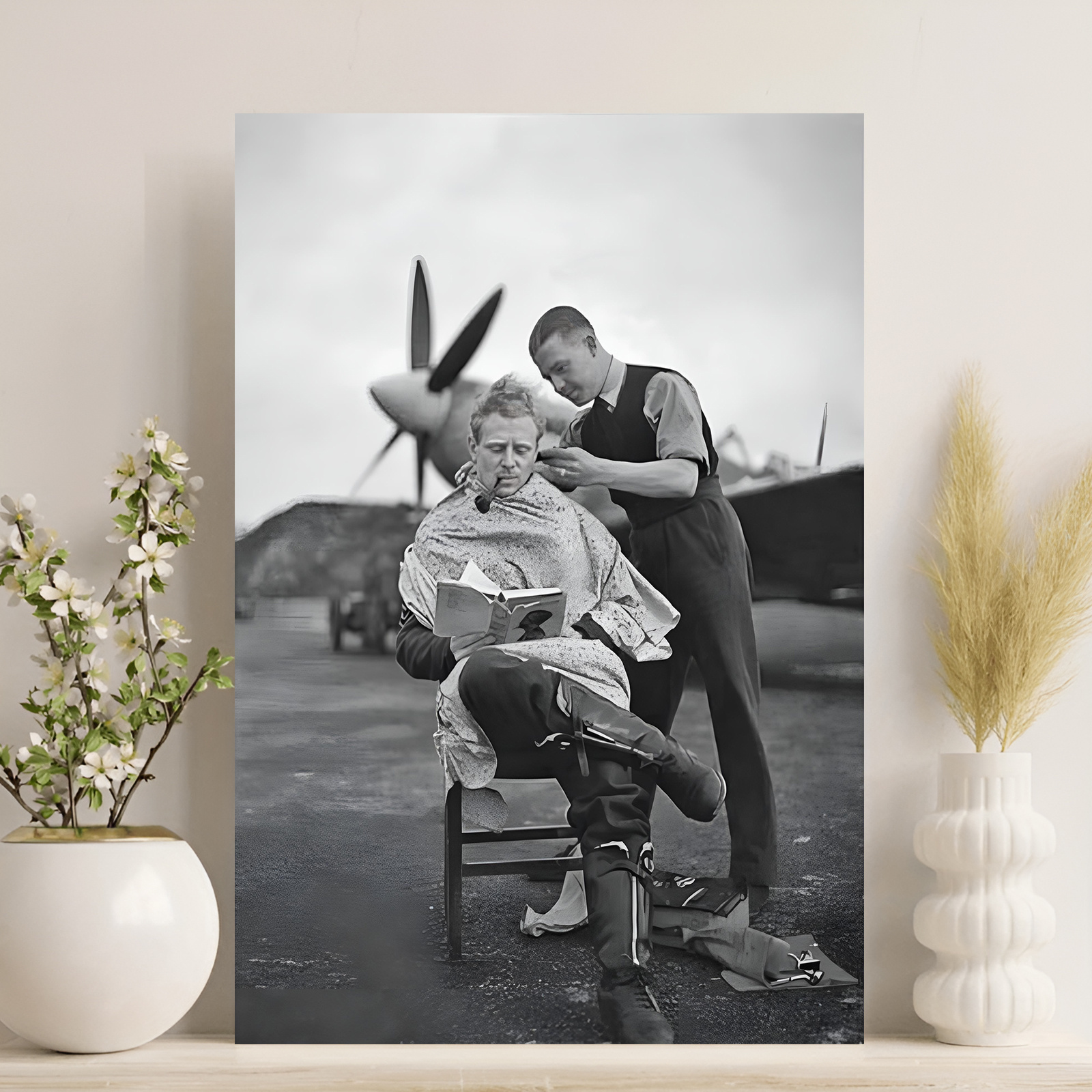 TEMU 2D Flach, Vintage Anime-Stil Piloten Haarschnitt Leinwand Kunstdruck, 12X18 Zoll, Rahmenlose Wanddeko, Friseursalon, Café, Garage Kunstwerk,