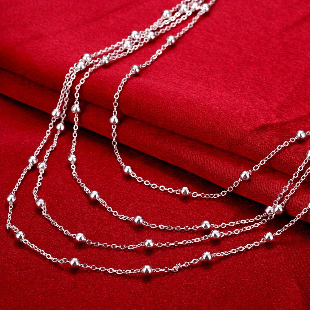 2pcs 1 SET Fine 925 Sterling Silvery Chain Beads Bracelet Necklace Charm for Men Women Lady Wedding Jewelry Set Lovely Christmas Gift details 2