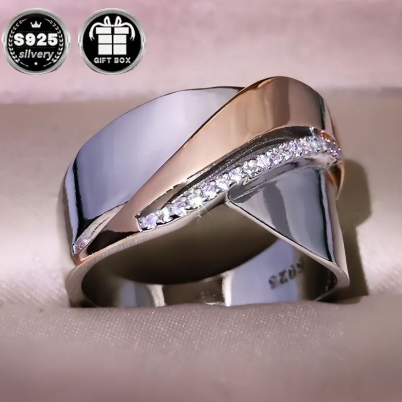 elegant french style 925 sterling silver wide band ring with natural zirconia   brushed   for valentines day wedding and party occasions anniversary   gift for mothers day and christmas july birthstone jewelry details 2