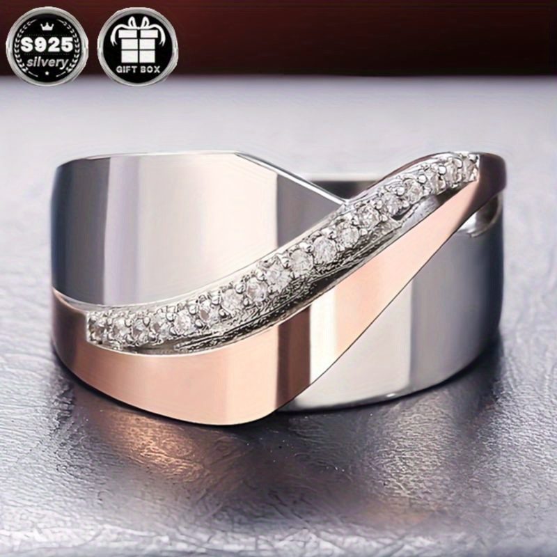 elegant french style 925 sterling silver wide band ring with natural zirconia   brushed   for valentines day wedding and party occasions anniversary   gift for mothers day and christmas july birthstone jewelry details 3