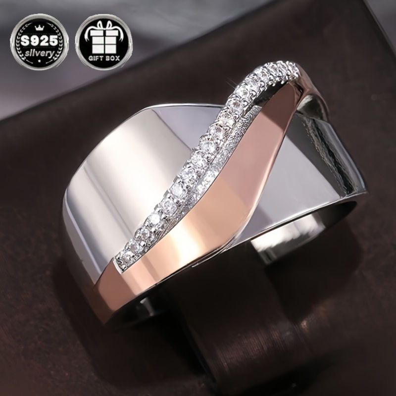 elegant french style 925 sterling silver wide band ring with natural zirconia   brushed   for valentines day wedding and party occasions anniversary   gift for mothers day and christmas july birthstone jewelry details 6