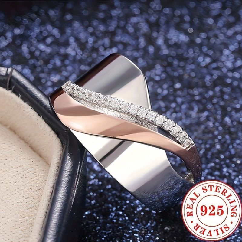 elegant french style 925 sterling silver wide band ring with natural zirconia   brushed   for valentines day wedding and party occasions anniversary   gift for mothers day and christmas july birthstone jewelry details 9