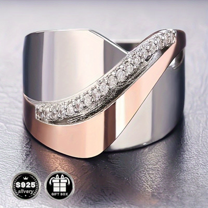 elegant french style 925 sterling silver wide band ring with natural zirconia   brushed   for valentines day wedding and party occasions anniversary   gift for mothers day and christmas july birthstone jewelry details 10