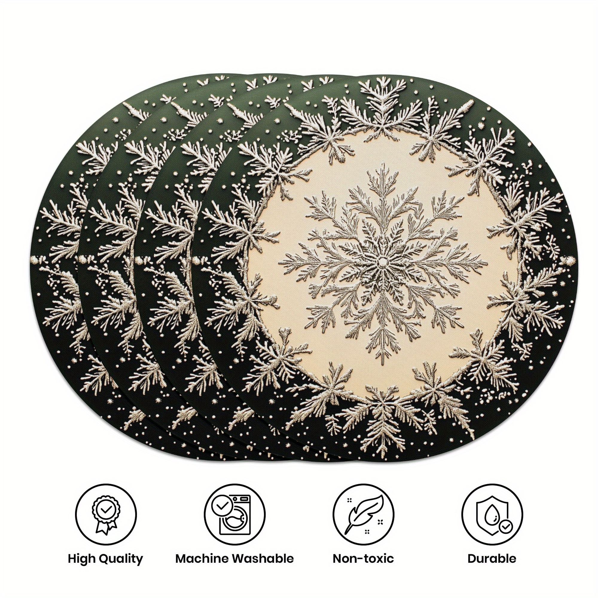 

4-piece Winter Placemat Set - 15" Round, Christmas Design, Hand Wash Only, Non-slip, Heat-resistant, Polyester Woven Table Mats For Holiday Dining Decor