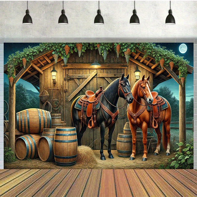 

Rustic Scene With 2 Horses, 7x5ft Polyester Photography Backdrop, Birthday Banner Flag Supplies, Cake Table Party Decor, Outdoor Celebration, , No Power Needed, For Garden, Lawn & Gardening Decor