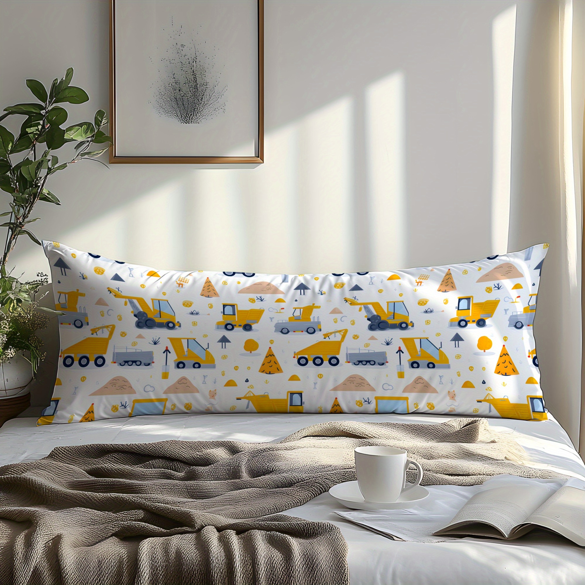 1pc   cotton cartoon engineering vehicle design pattern pillowcase made of 3  printed fabric the fabric is     comfortable and   suitable for bedroom   hotel gift details 0