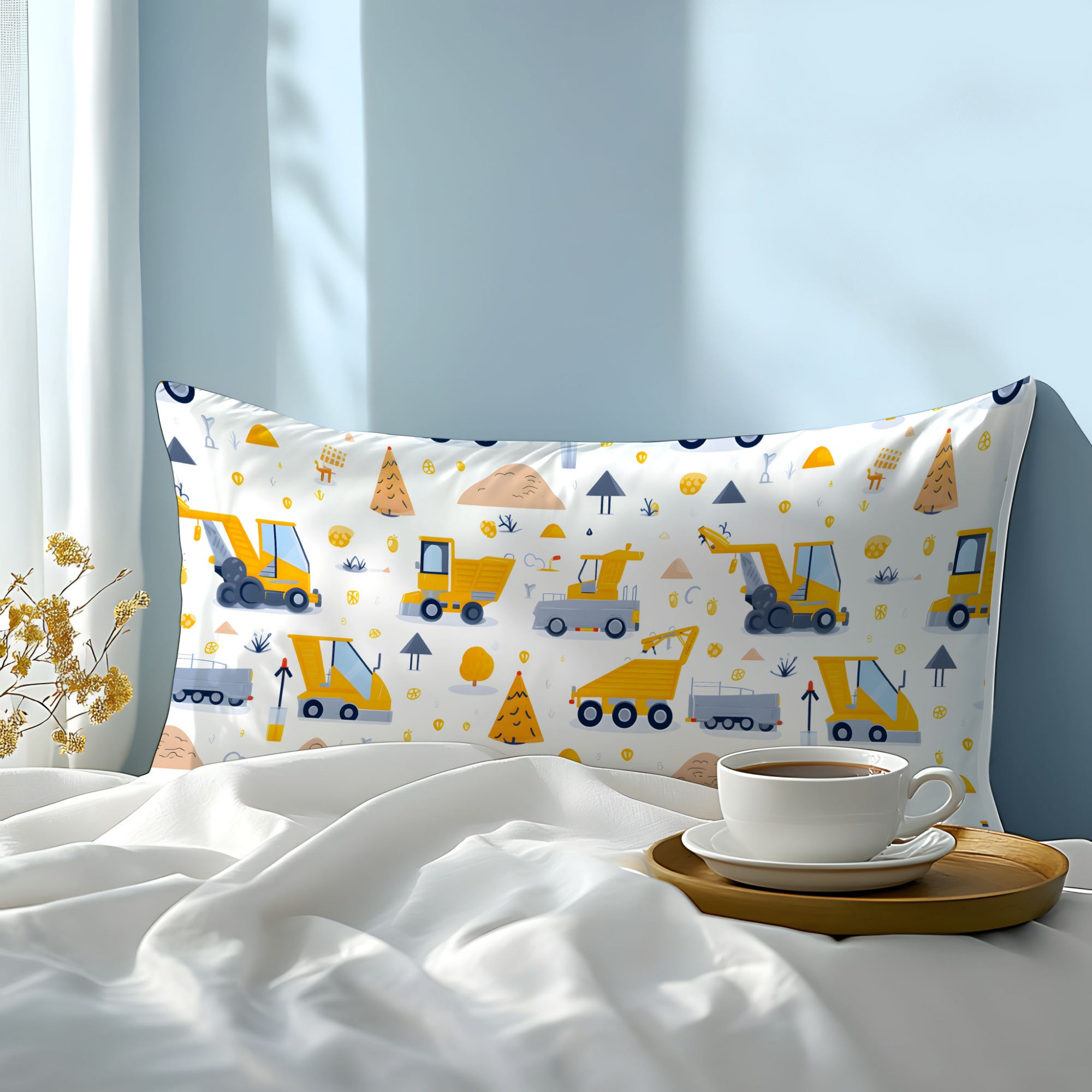 1pc   cotton cartoon engineering vehicle design pattern pillowcase made of 3  printed fabric the fabric is     comfortable and   suitable for bedroom   hotel gift details 3