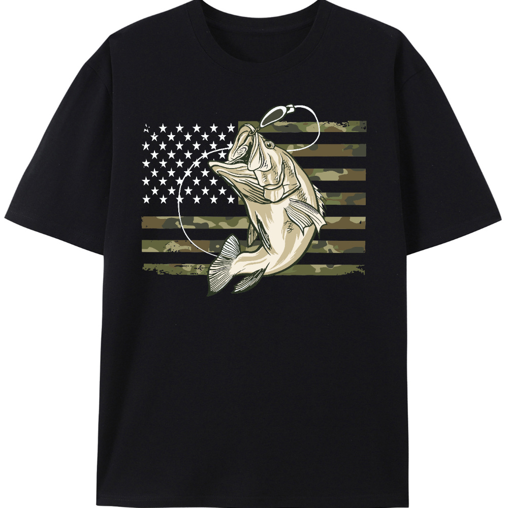 

Fishing Camouflage Us American Flag Bass Fish Fisherman Unisex T-shirt