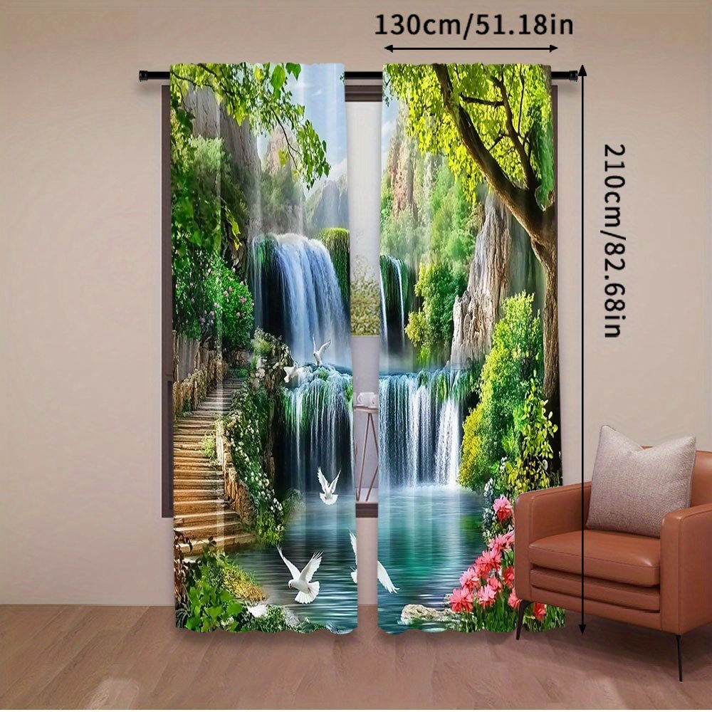 TEMU Rideau Paysage de 2D Plat, Impression en Plan 2D, 2 Pièces Rideaux Nature Convient pour Chambre Salle de Bain Salon Salle à Manger Bureau Étude,