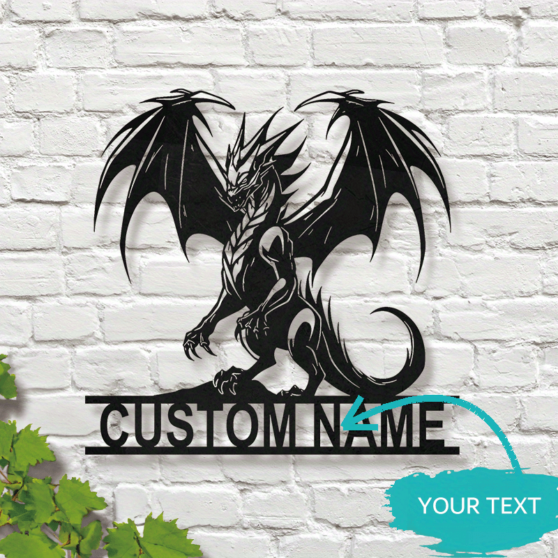 Personalized Dragon Metal Wall Art with Custom Name or Text, Art Deco Style Iron Wall Sculpture for Home and Outdoor Decor, Ideal for Porch and Patio, Unique Christmas Gift for Friends - 1pc