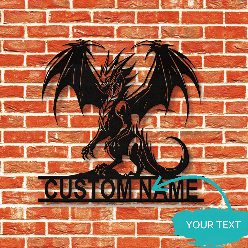 Personalized Dragon Metal Wall Art with Custom Name or Text, Art Deco Style Iron Wall Sculpture for Home and Outdoor Decor, Ideal for Porch and Patio, Unique Christmas Gift for Friends - 1pc