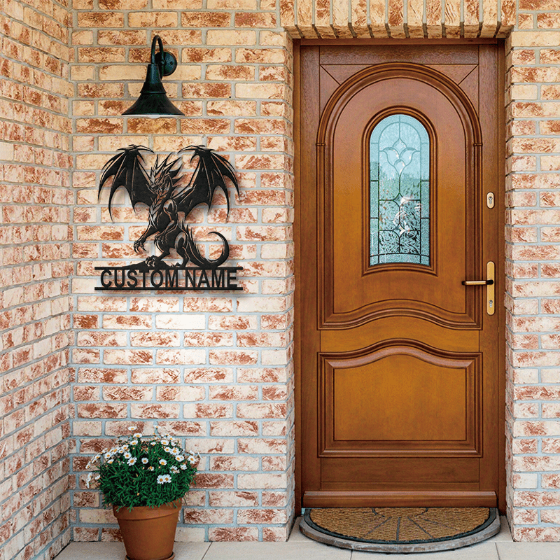 Personalized Dragon Metal Wall Art with Custom Name or Text, Art Deco Style Iron Wall Sculpture for Home and Outdoor Decor, Ideal for Porch and Patio, Unique Christmas Gift for Friends - 1pc