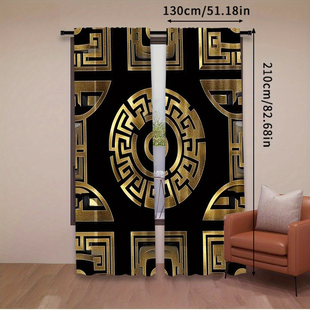TEMU 2pcs Rideau Géométrique Moderne Grec Doré et Noir Convient pour Chambre Salle de Bain Salon Salle à Manger Salle d'Étude 29.53X65.35in,