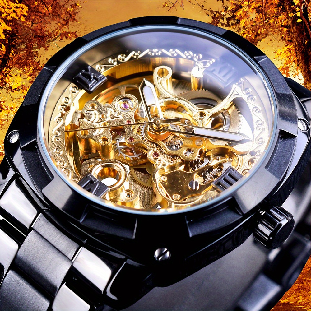 Montre Automatique Mécanique, Pour Homme, Squelette De Dragon Doré