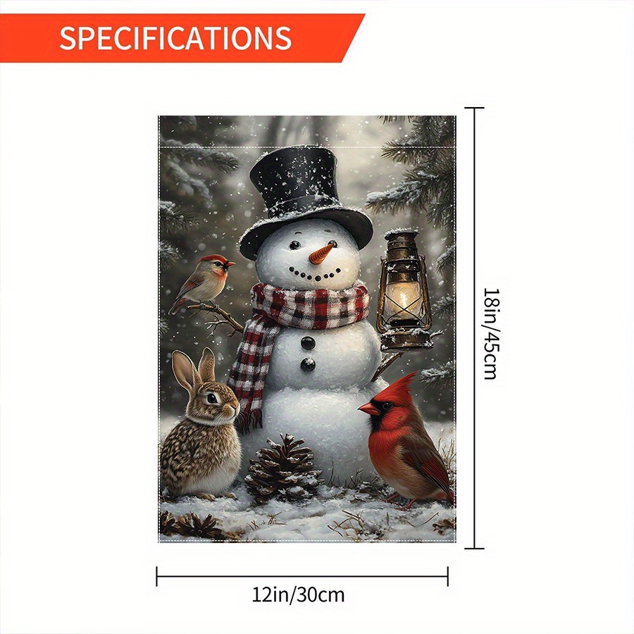 TEMU 1 pc, de neige et lapin de jardin , 28x40 pouces, décoration en polyester extérieur double face, de bougie de Noël, décoration de pelouse et de