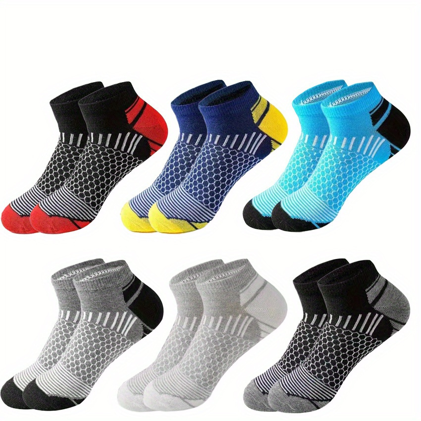 

6pcs Men's Athletic Low-cut Socks, 100% Polyester Woven Sports Socks, Moisture-wicking, Breathable, Pattern, For Basketball, Football, Running, Casual Outdoor Activities