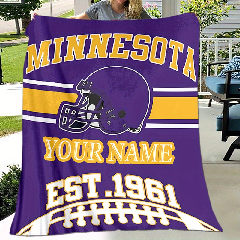 

Personalized Football Blanket - Custom Name Printed, Polyester Fleece, All Chunky Knit Throw - Ideal For Napping, Camping, Travel - Machine Washable For