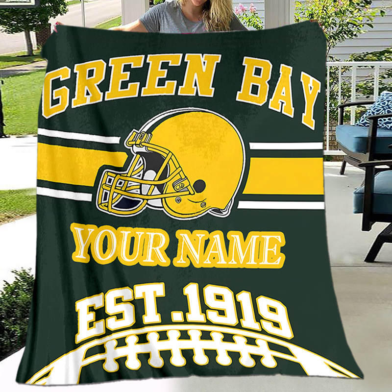 

Custom Football Blanket With Personalized Name, Polyester, Ideal For , Camping, Travel, Outdoor Throw, Machine Washable