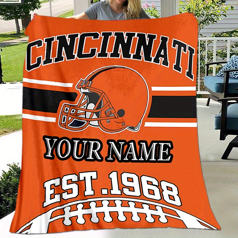 

Personalized Football Blanket With Custom Name - Est. 1968 - Soft Polyester Fiber, Chunky Knit Throw - Ideal For , Camping, Travel - Machine Washable