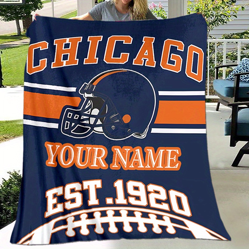 

Personalized Chicago Football Custom Name Blanket - Soft, For All - Perfect Gift For Family & Friends - Ideal For , Camping & Travel