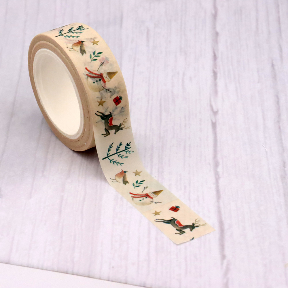 

Christmas Washi Tape Set - , Snowman & Bird Designs For Scrapbooking, Gift Wrapping & Crafts - Decorative Paper Adhesive Roll