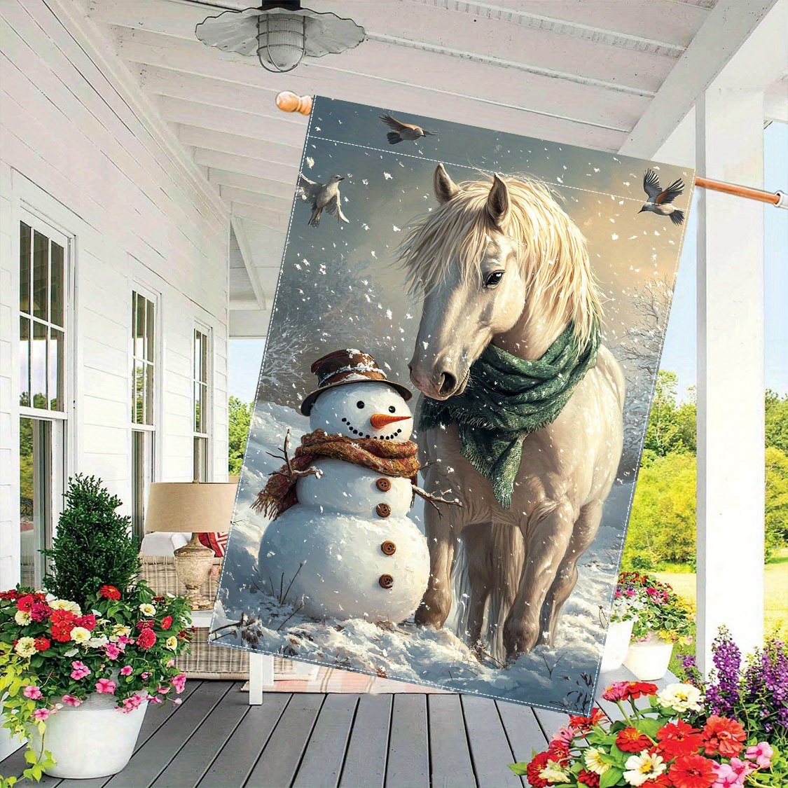 

Winter Wonderland Horse And Snowman Double-sided Polyester Garden Flag, 28x40 Inch, Outdoor Seasonal Yard Banner Without Electricity, Ideal For Lawn And Patio Decoration