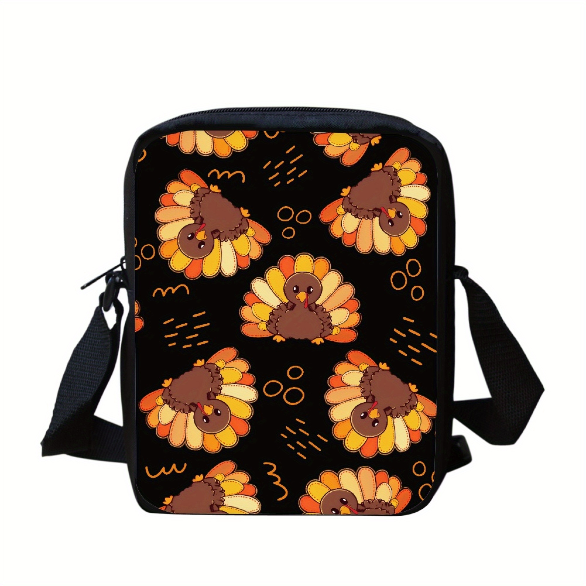 

Men's Thanksgiving Turkey Print Crossbody Bag, Adjustable Strap, Polyester, Zip Closure, , Washable, Fashion Accessory For