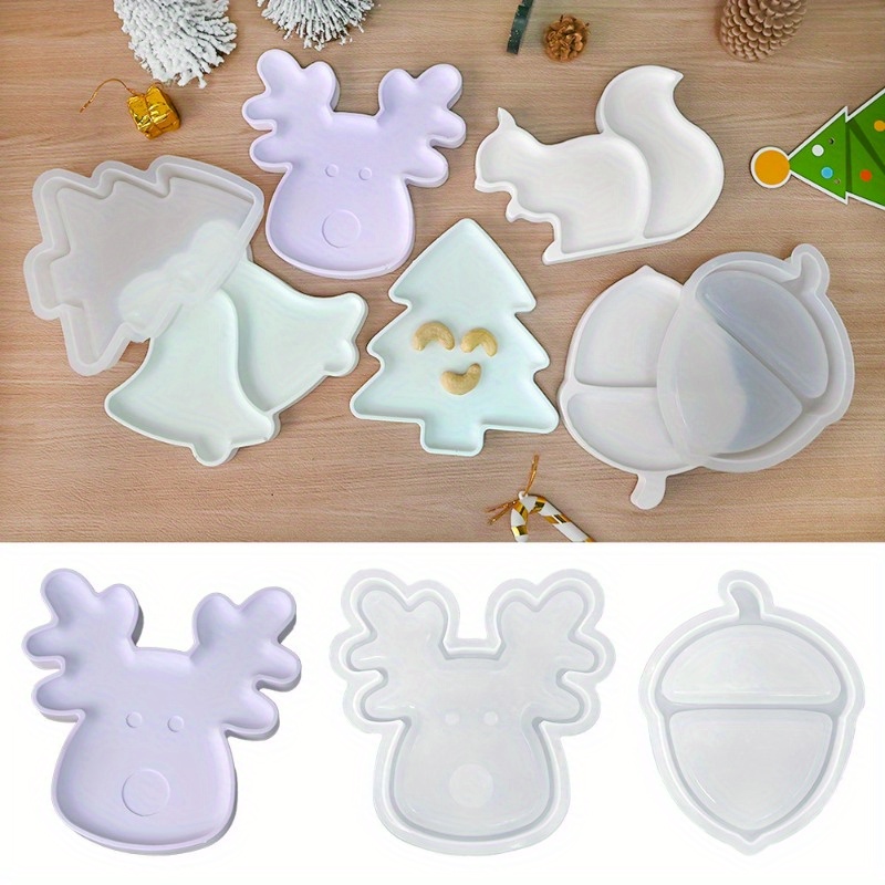 

1pc Diy Christmas Tree Fruit Tray Silicone Mold Plaster Christmas Elk Coaster Drop Glue Cup Mat Making Silicone Mold, Best For Christmas