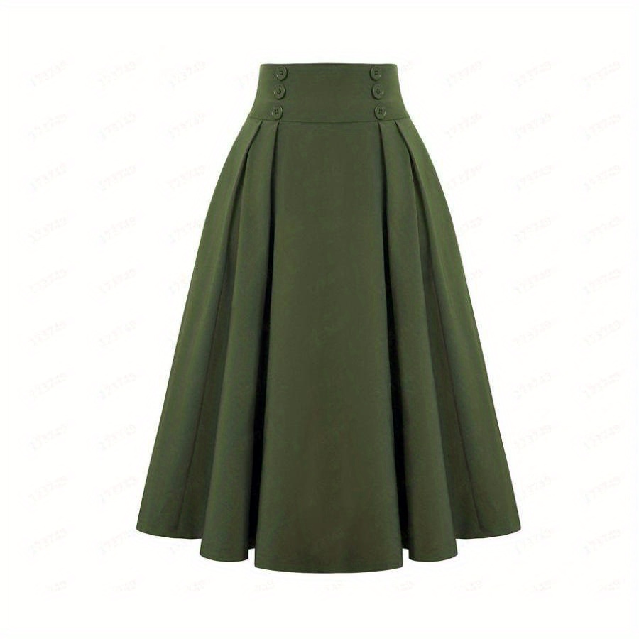 

Women's Midi Skirt Solid Color High Waist A-line Swing Skirt With Decorative Buttons Front Casual Streetwear