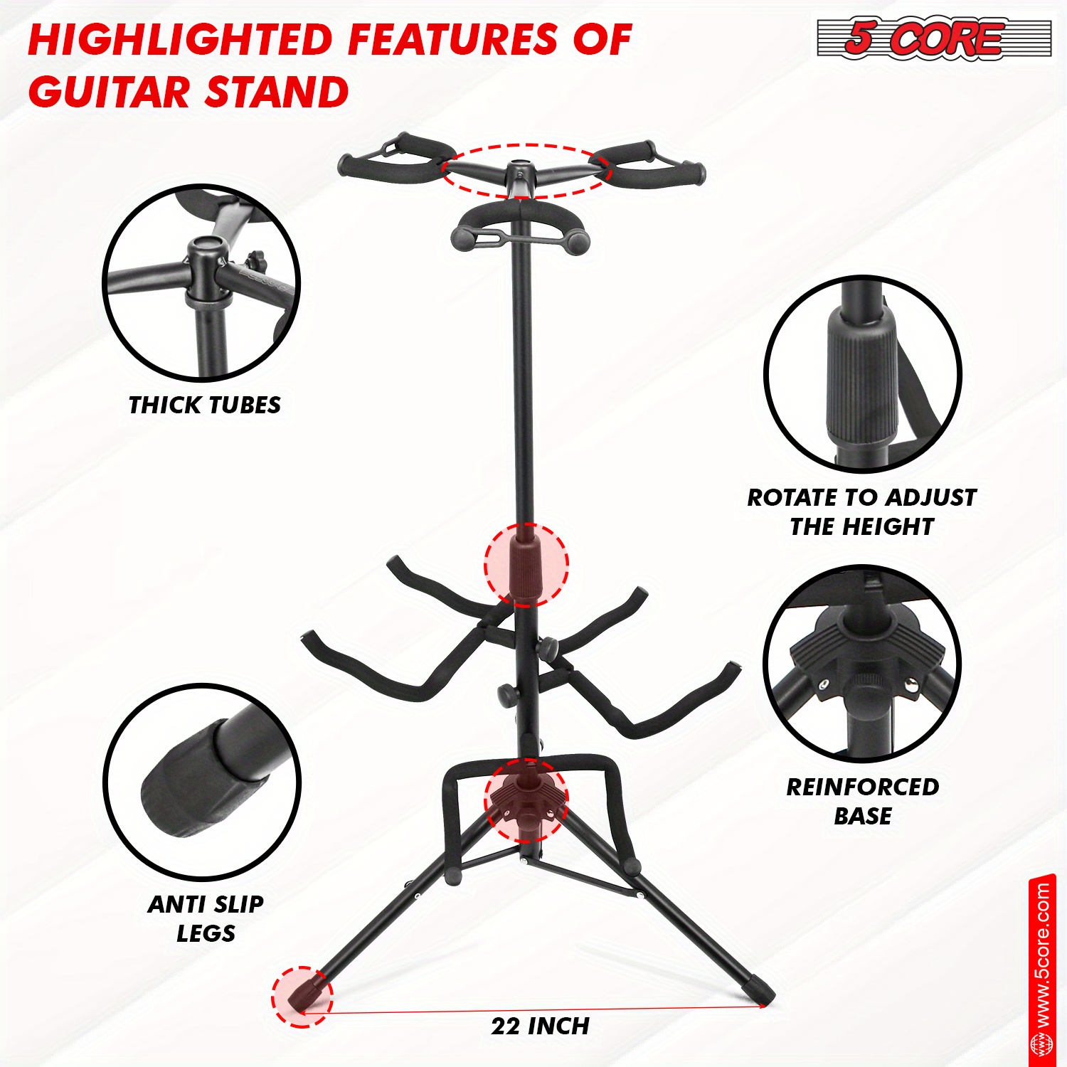 

3-guitar Metal Stand - , Anti-corrosion Coating, Locking Knob & Neck Support For Acoustic, Electric & Bass Guitars, Instrument Stand, Storage