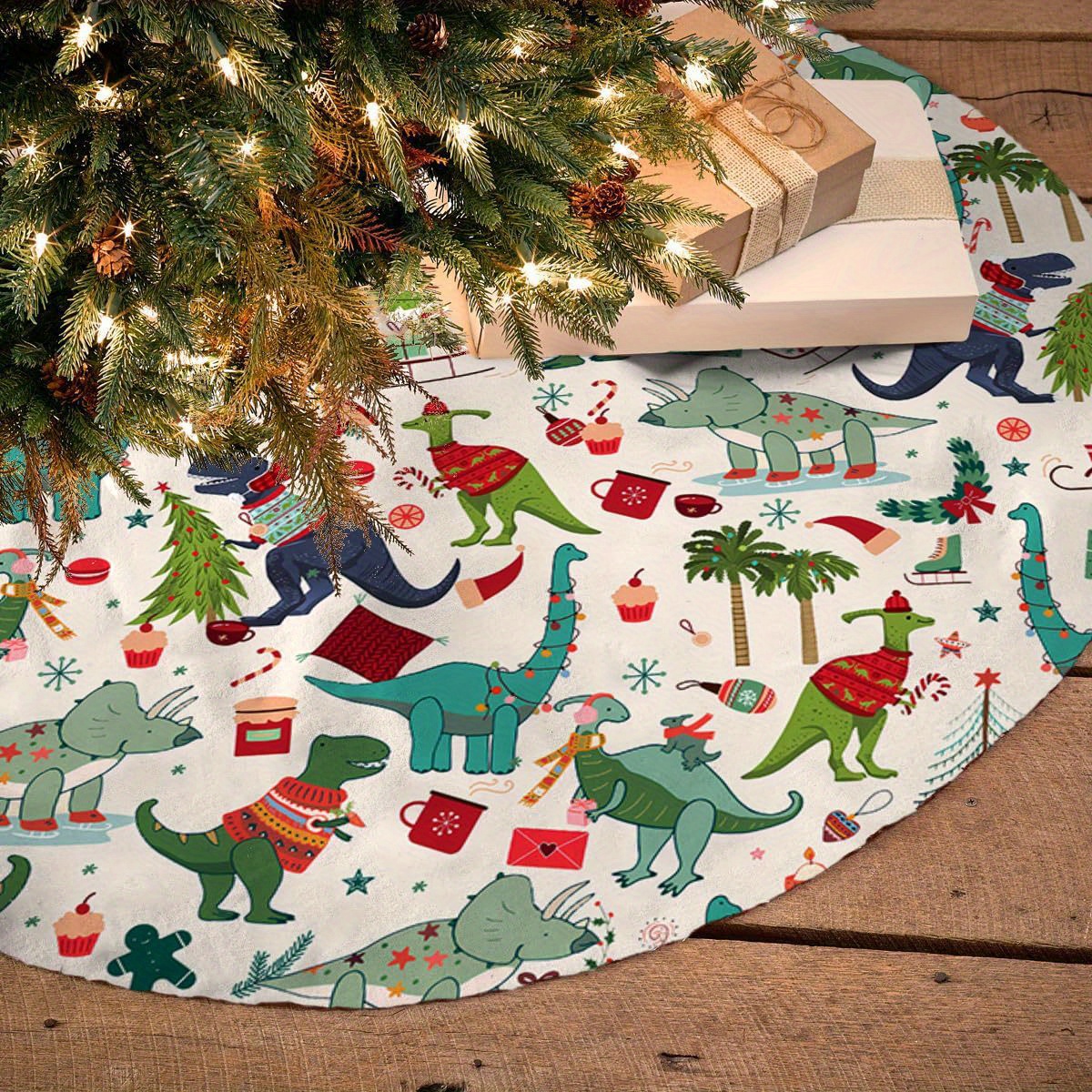 TEMU 1pc, 48 Polyester Christmas Tree Skirt, Tree Mat, Decor, Indoor Decoration For And