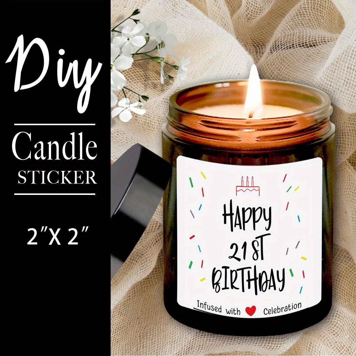 

1pc 2x2in Birthday Cake Candle Sticker, "happy 21st Birthday" Design, Paper Craft For Home Decor, Unique Christmas Gift For Women, Mom, Girlfriend, Best Friend, Candle Accessories