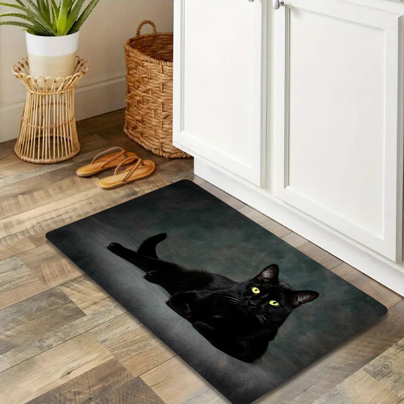 Image of Jit1pc Thick 1.1cm Kitchen Mat, Featuring A Black Cat Pattern, Durable And Thickened, Suitable For Kitchen, Living Room, Porch, Balcony, And Home Decor