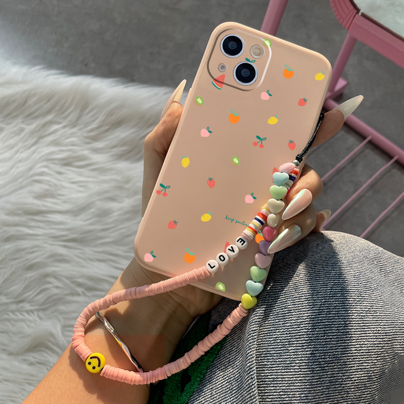 Image of Luxury Lanyard Silicone Phone Case With Fruit Chart Pattern For Iphone 11, 13, 15, 14, 12, Pro Max, Xr, Xs - Shockproof, Soft Graphics Cover For Men - Ideal Gift For Boys And Girls - Fg1