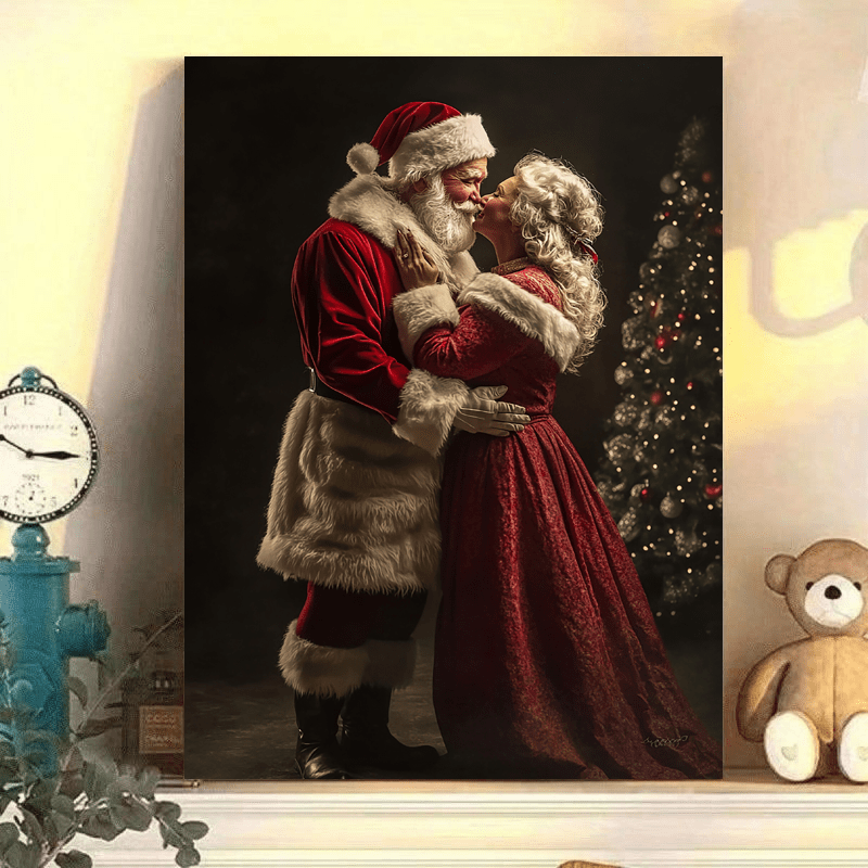 

Santa & Kiss Canvas Art - Wooden Wall Decor For Home, Office, And , 11.8x15.7 Inches, Room Decor