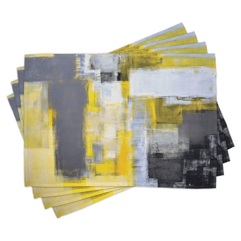 

4pcs Set Of Modern Abstract Art Placemats - Yellow Gray Gradient, Polyester, Machine Washable - Kitchen And Restaurant Decoration
