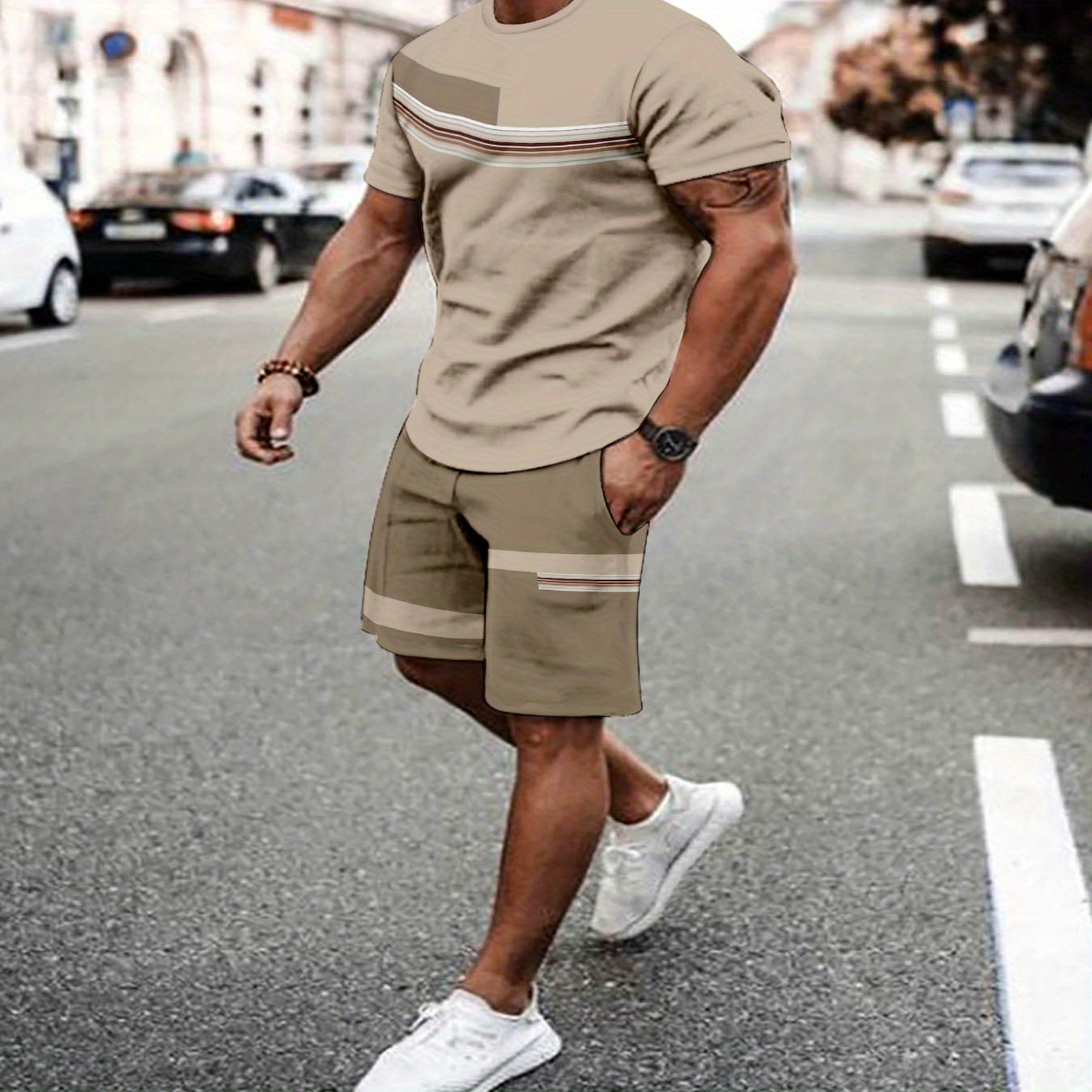 

Men's Breathable Outdoor Casual T-shirt And Shorts Set, Summer 3d Printed Outfit For Adults.